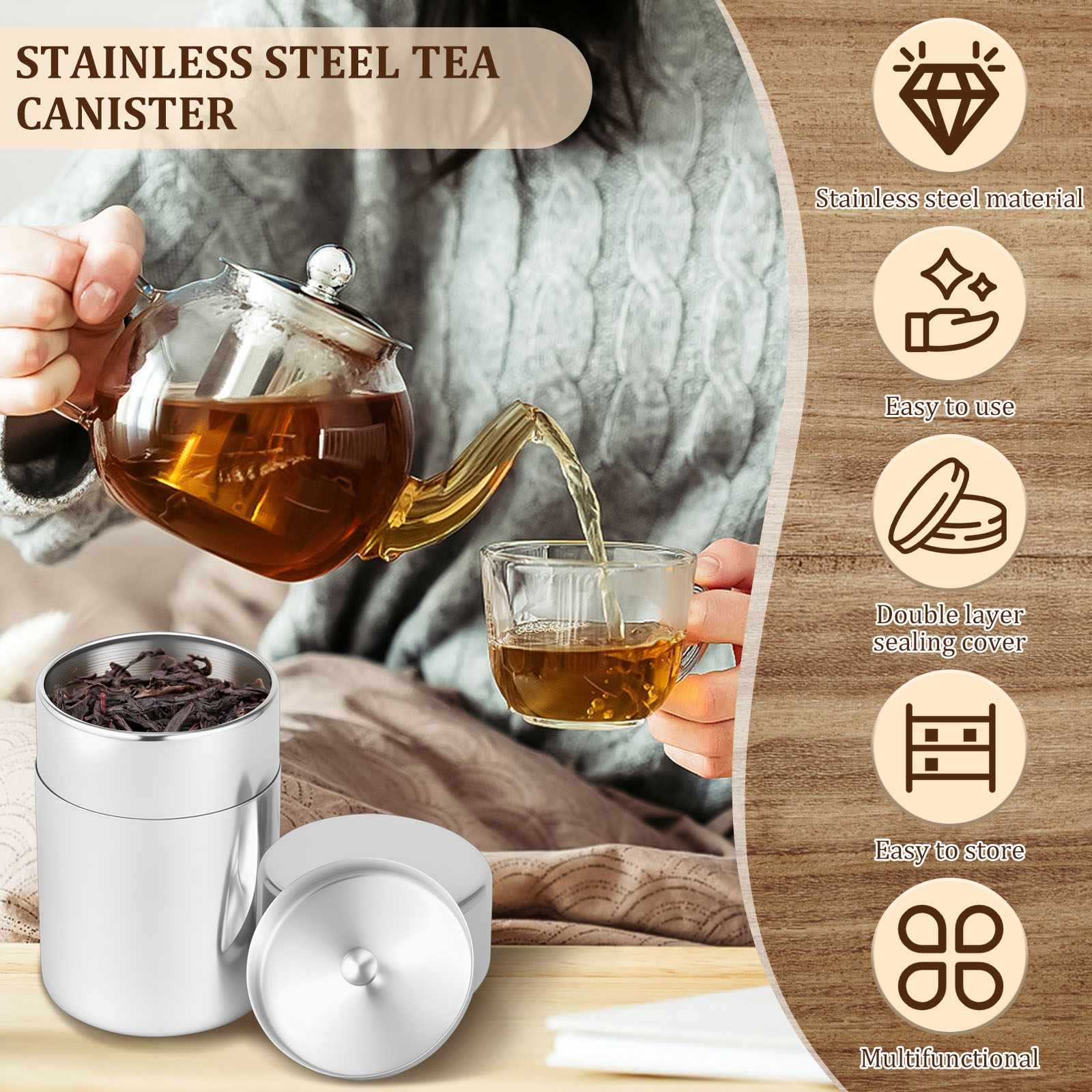 Stainless Steel Tea Leaf Tins  - огляд і ціна Coffee Tea Sugar